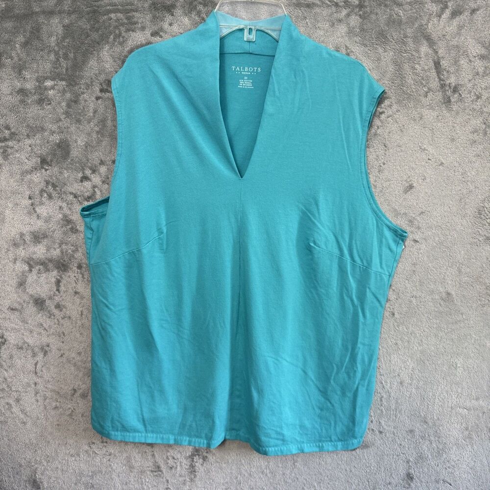 Talbots woman  3x tops sleeveless Blue vneck pullover stretch cotton blend